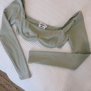 Princess Polly Sage Green Ribbed Crop Top